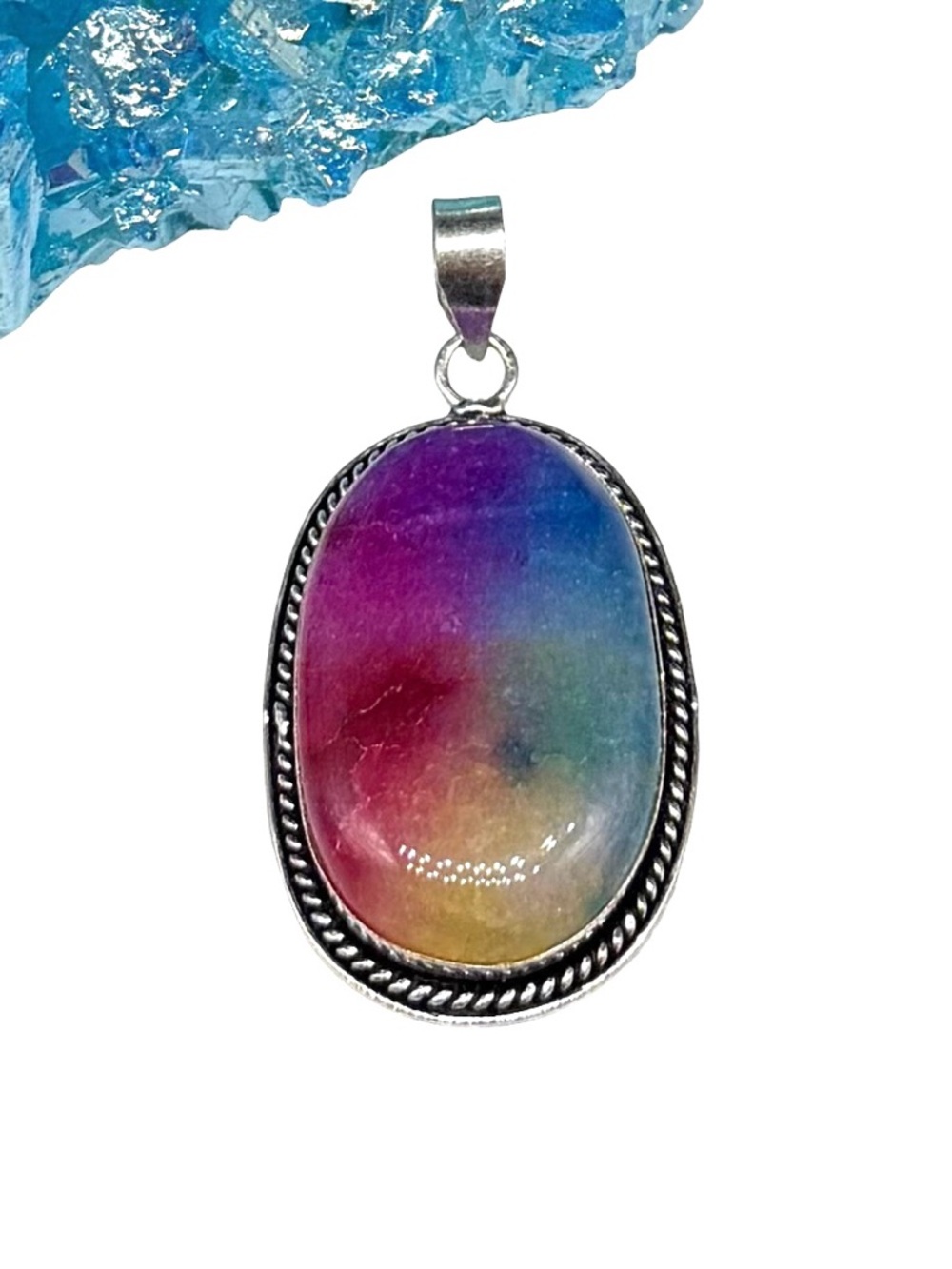 Rainbow Solar Quartz Necklace Pendant 925 Sterling Silver Overlay